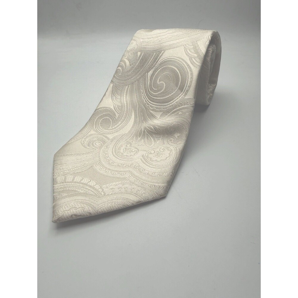 Donald J. Trump Signature Collection Paisley Pattern 100% Silk Tie - Ivory 62"
